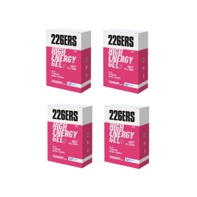 #BOX 4x HIGH ENERGY GEL Pack 8x45g SALTY  150mg STRAWBERRY