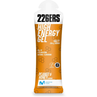 HIGH ENERGY GEL SALTY PEANUT & HONEY 226ers - skondensowany żel o wysokiej zawartości węglowodanów, o smaku orzeszków ziemnych z miodem, z sodem, 76g.
