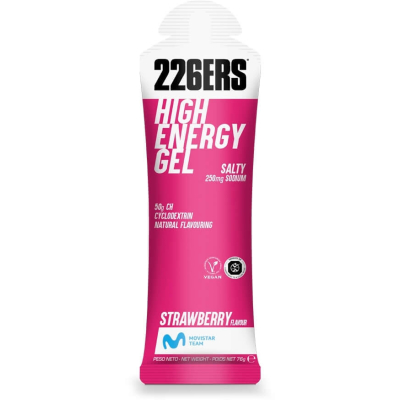 HIGH ENERGY GEL SALTY STRAWBERRY 226ers - skondensowany żel o wysokiej zawartości węglowodanów, o smaku słonej truskawki, z sodem, 76g.