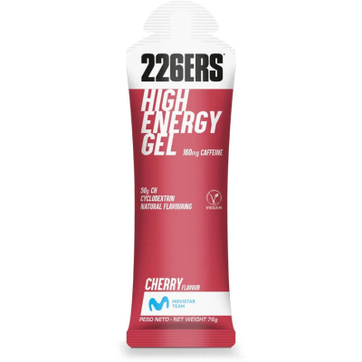 HIGH ENERGY GEL CAFFEINE CHERRY 226ers - skondensowany żel o wysokiej zawartości węglowodanów, o smaku wiśni, ze 160mg kofeiny, 76g.